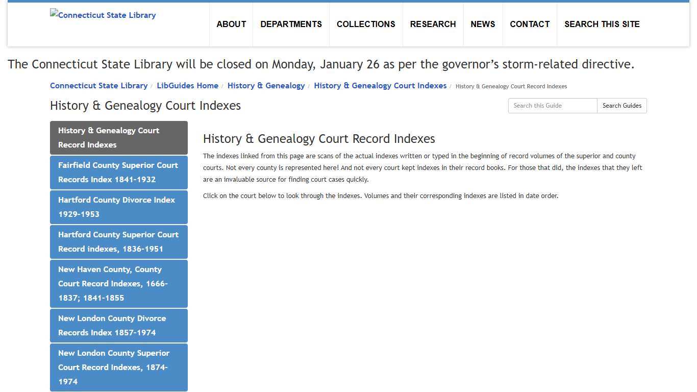 History & Genealogy Court Record Indexes - History & Genealogy Court Indexes - LibGuides Home at Connecticut State Library.